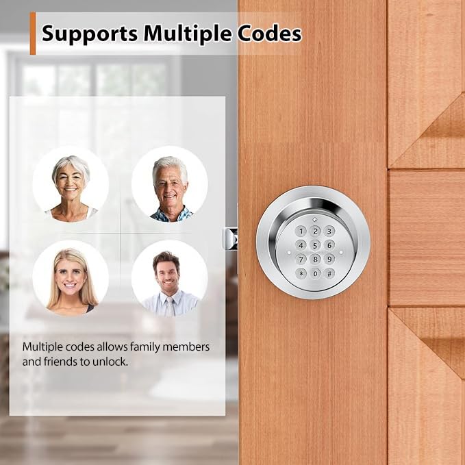 Signstek Keyless Entry Door Lock, Door Knob with Keypad, Smart Code Door Lock, Mute Mode, Passage Function, Easy to Install, Satin Nickel - Image 2